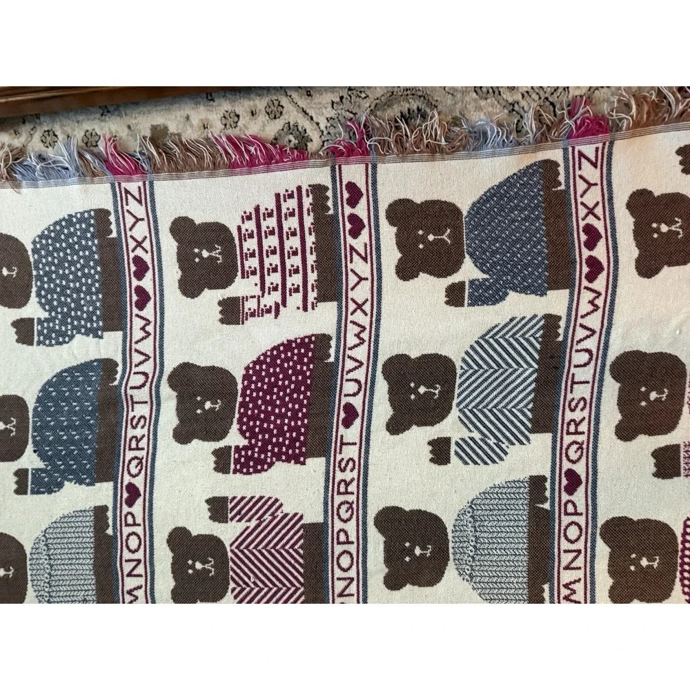 VINTAGE GOODWIN WEAVERS ABC TEDDY BEAR THROW PASTEL COUNTRY RN 14900 MADE IN USA